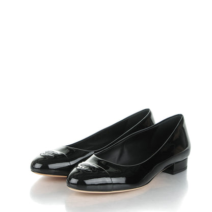 Chanel Patent Calfskin Cap Toe Ballerina Flats 38 Black 3 of 7
