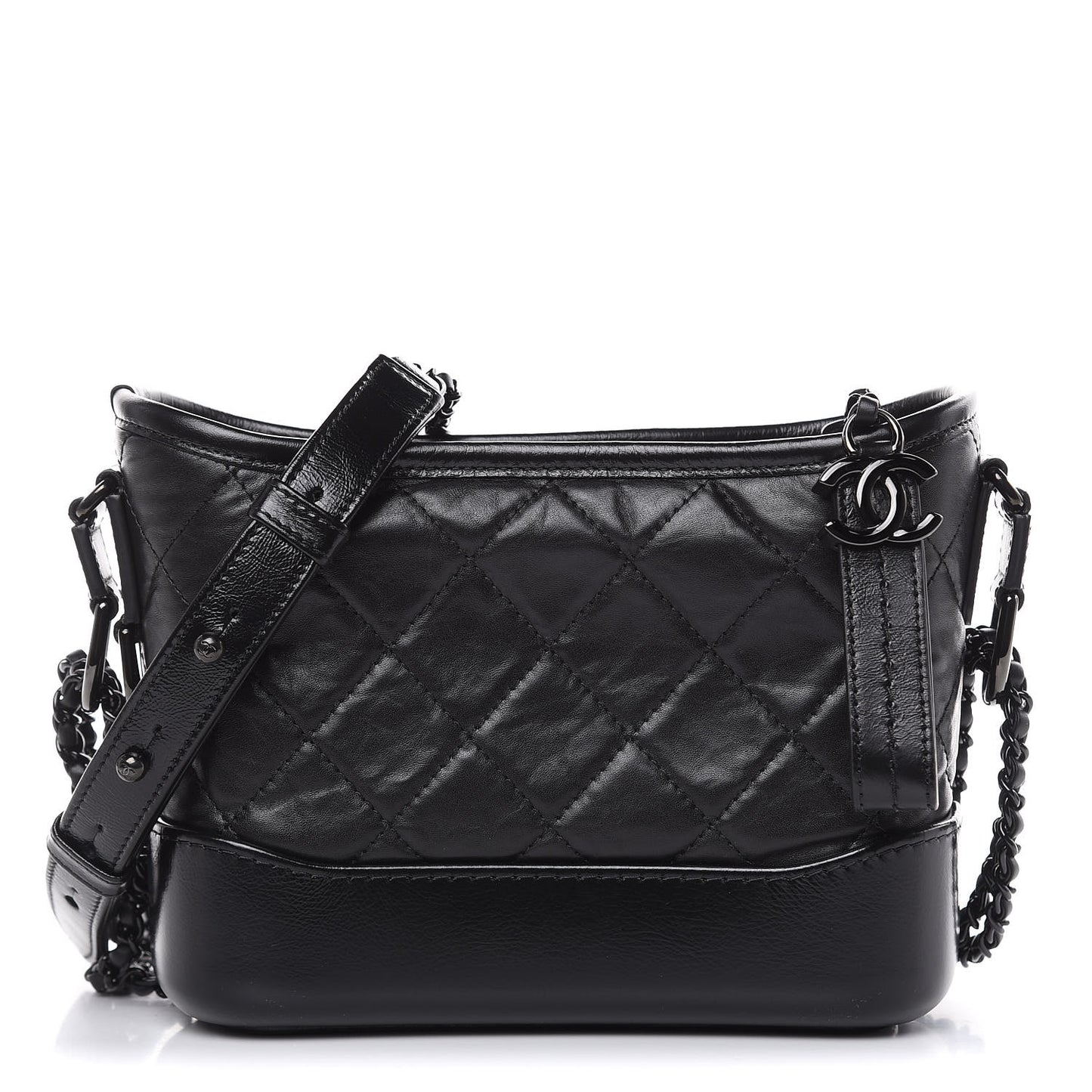 Aged Calfskin Quilted Small Gabrielle Hobo Black
