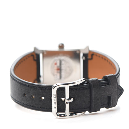 Hermes Stainless Steel Barenia Diamond 21mm Heure H Hour Double Jeu Quartz Watch Noir 3 of 5
