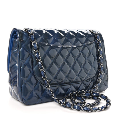Chanel Patent Calfskin Quilted Jumbo Double Flap Blue 3 of 10