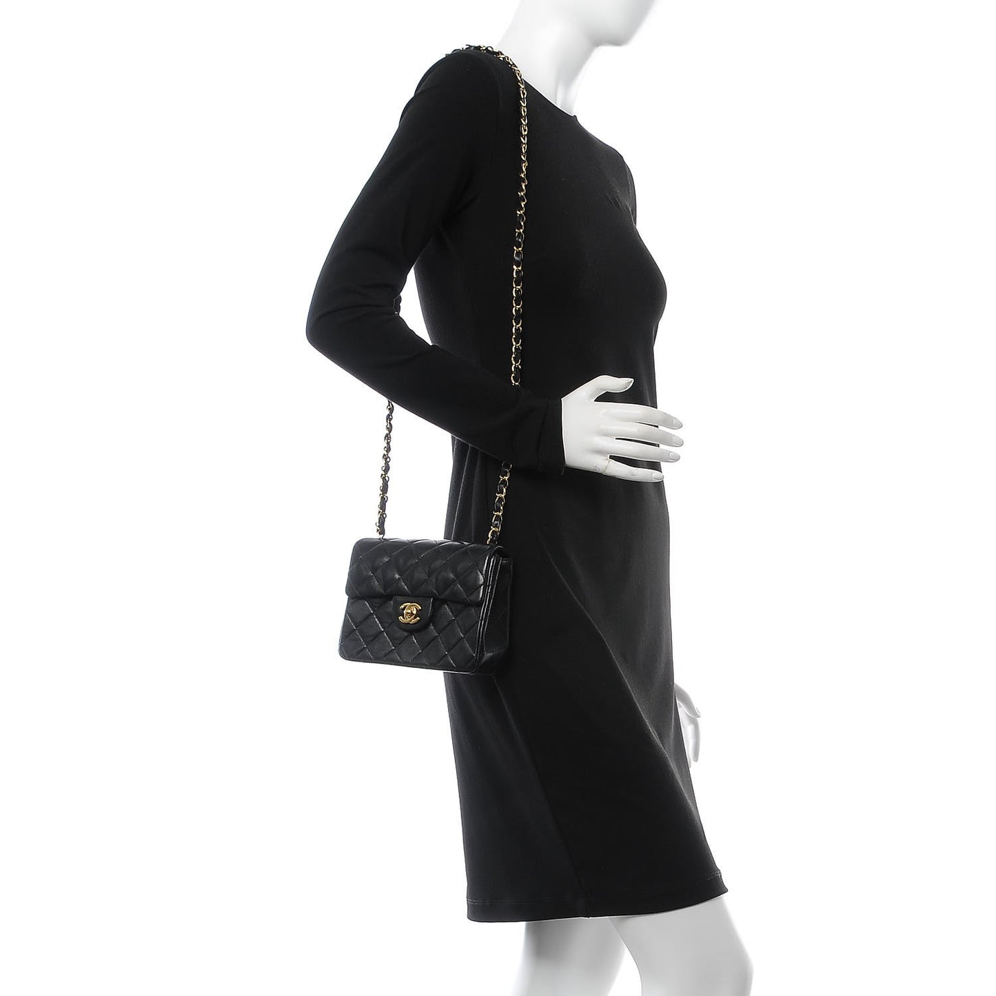 Lambskin Quilted Mini Square Flap Black