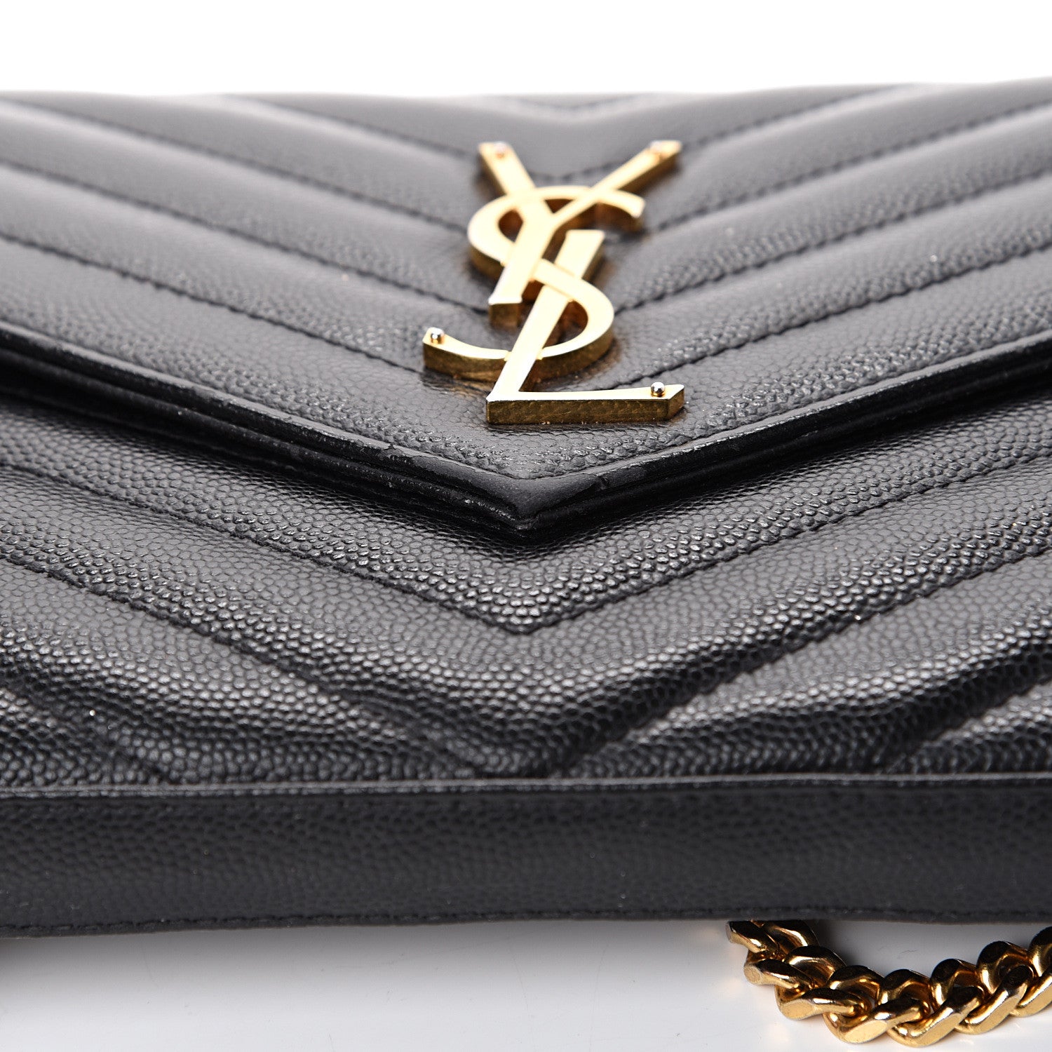 Saint Laurent Grain De Poudre Matelasse Chevron Monogram Chain Wallet Black 16 of 19