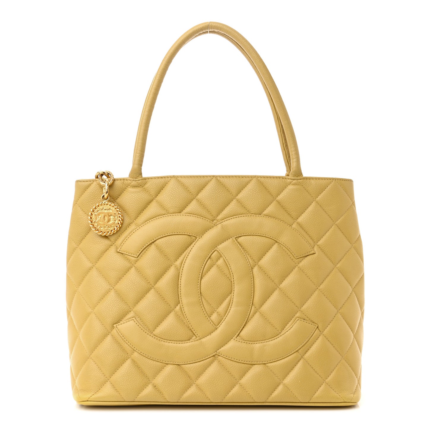 Caviar Quilted Medallion Tote Yellow