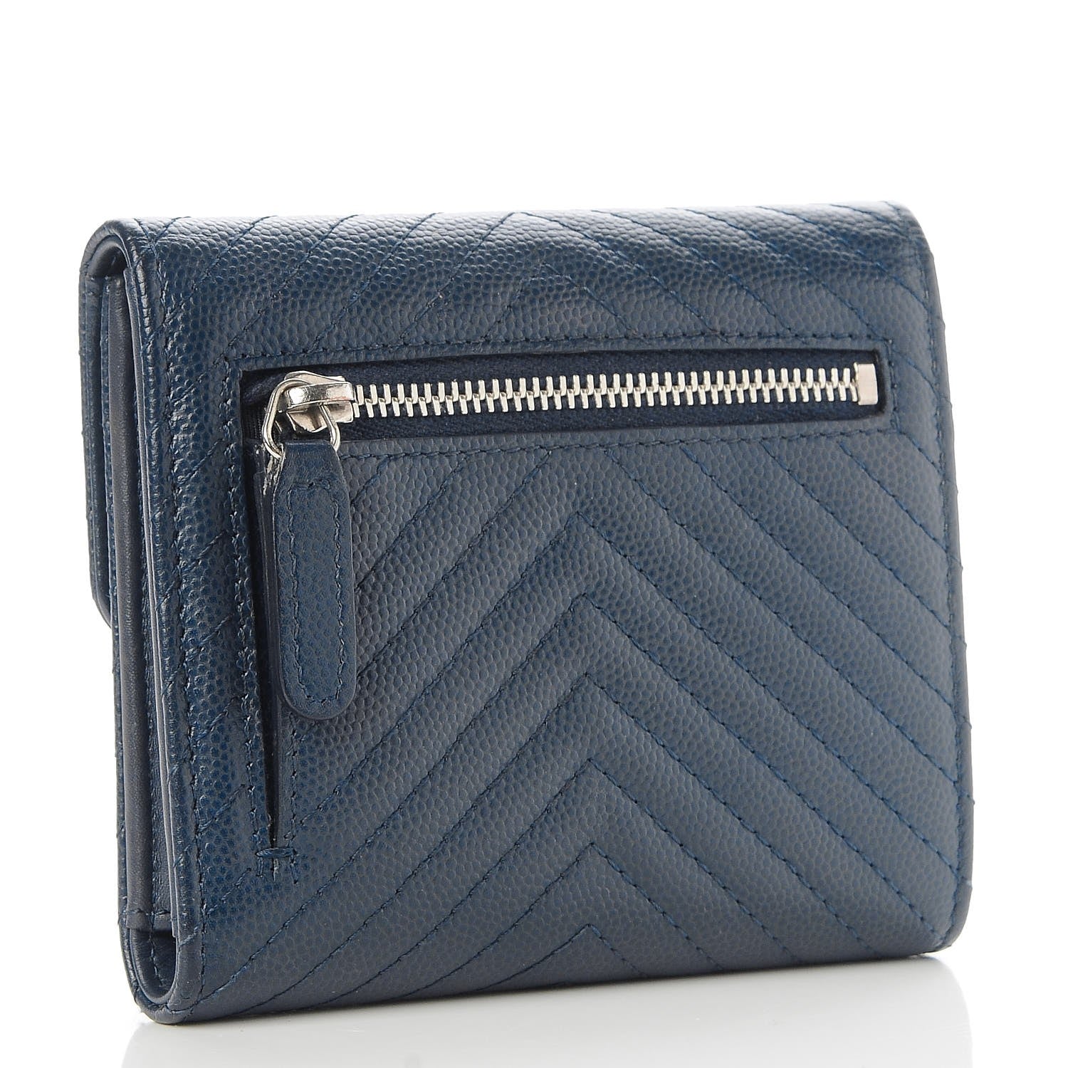 Chanel Caviar Chevron Quilted Compact Flap Wallet Navy 3 of 9
