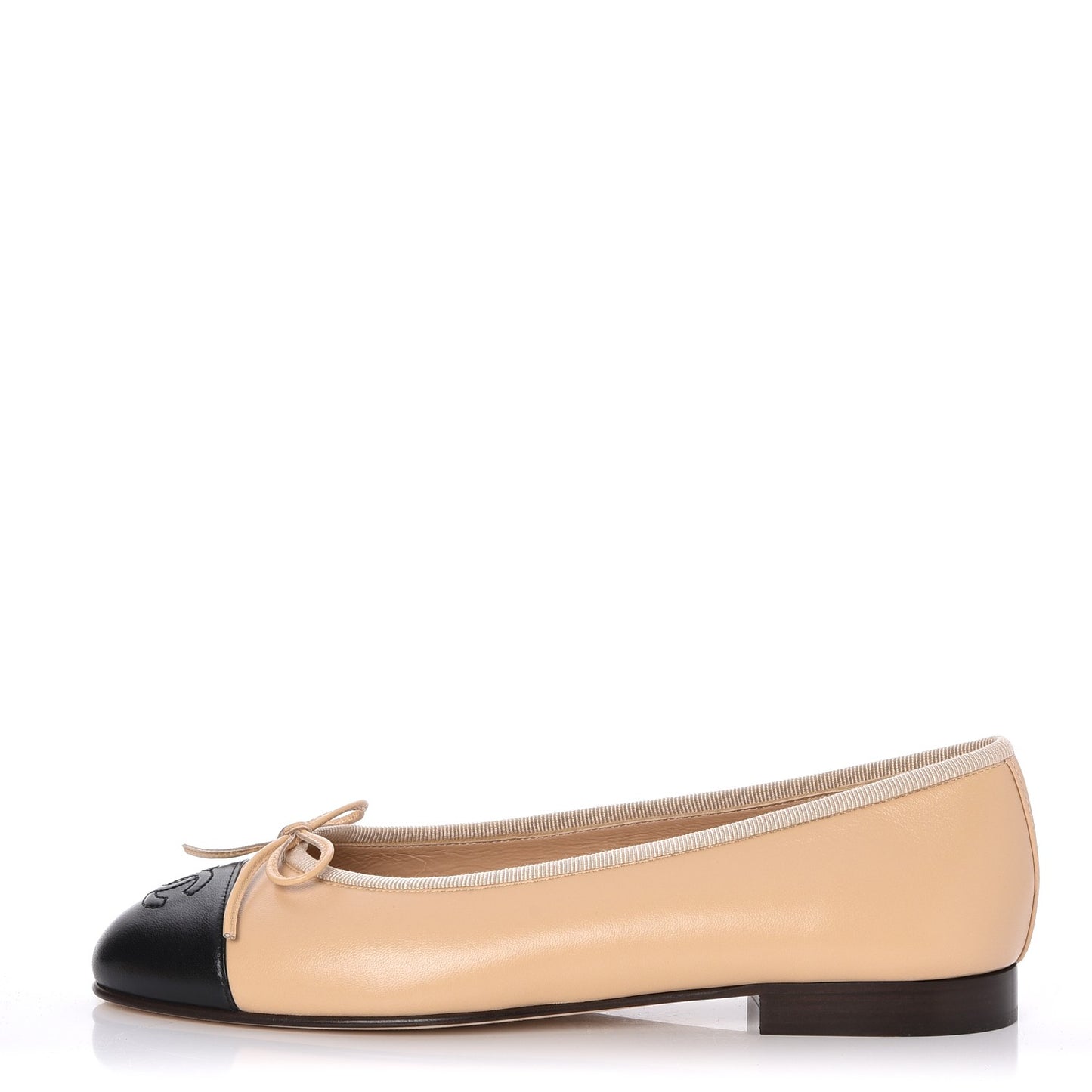 Lambskin Cap Toe CC Ballerina Flats 36.5 Beige Black