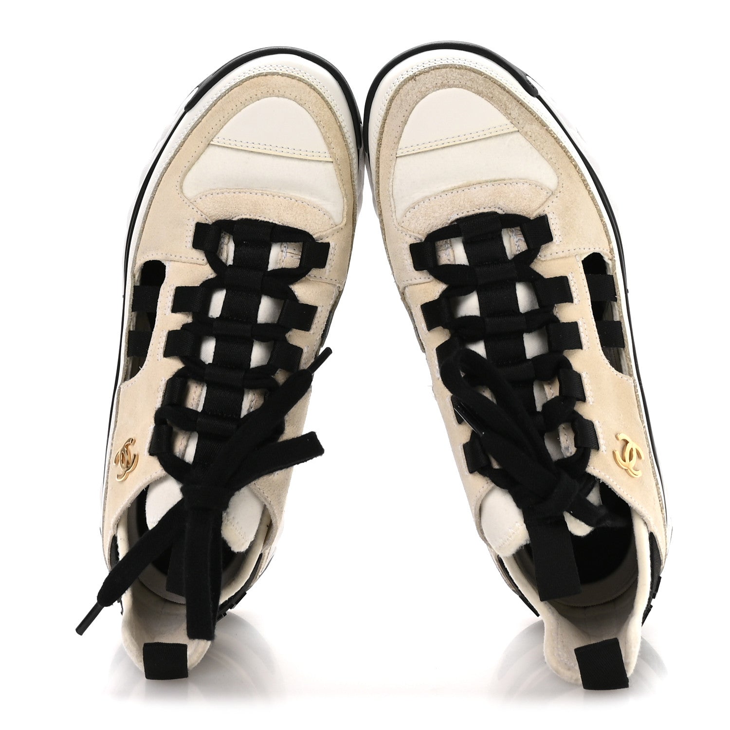 Chanel Fabric Calfskin Suede CC Sneakers 36 Ivory Black 2 of 7