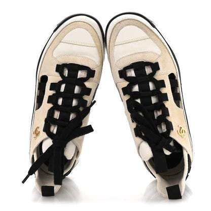 Chanel Fabric Calfskin Suede CC Sneakers 36 Ivory Black 2 of 7