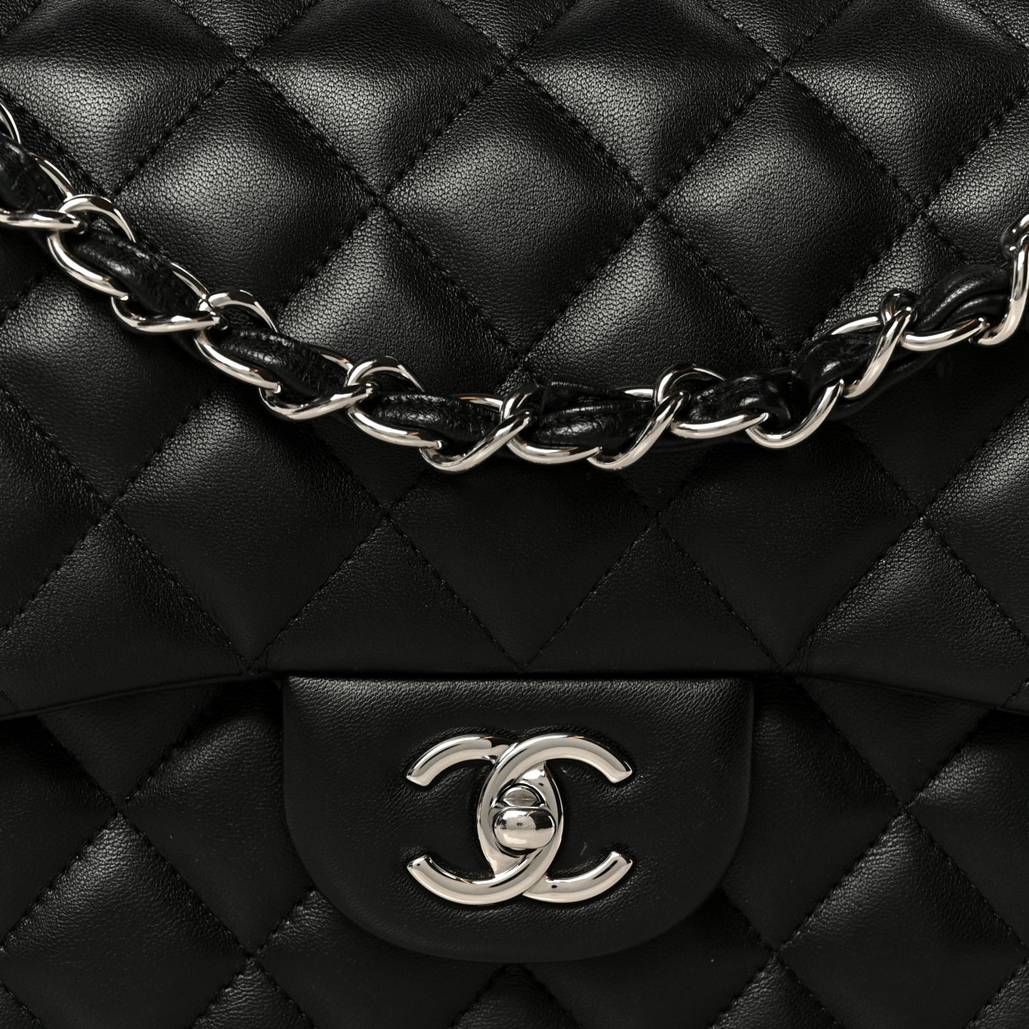 Lambskin Quilted Jumbo Double Flap Black