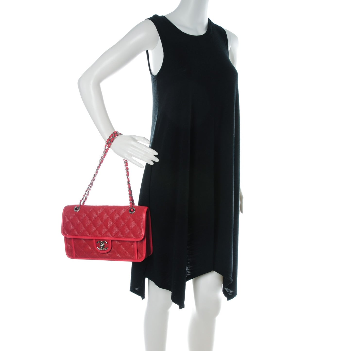 Caviar Quilted Medium French Riviera Flap Red