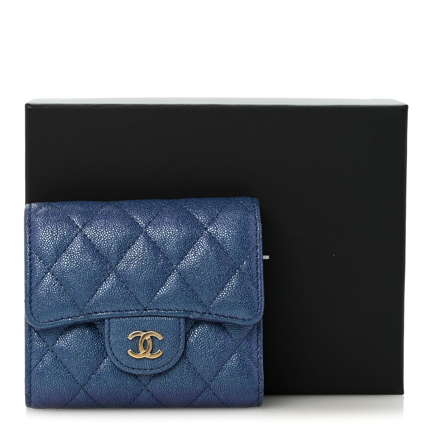 Chanel Iridescent Caviar Flap Quilted Card Holder Wallet Dark Blue 11 of 11
