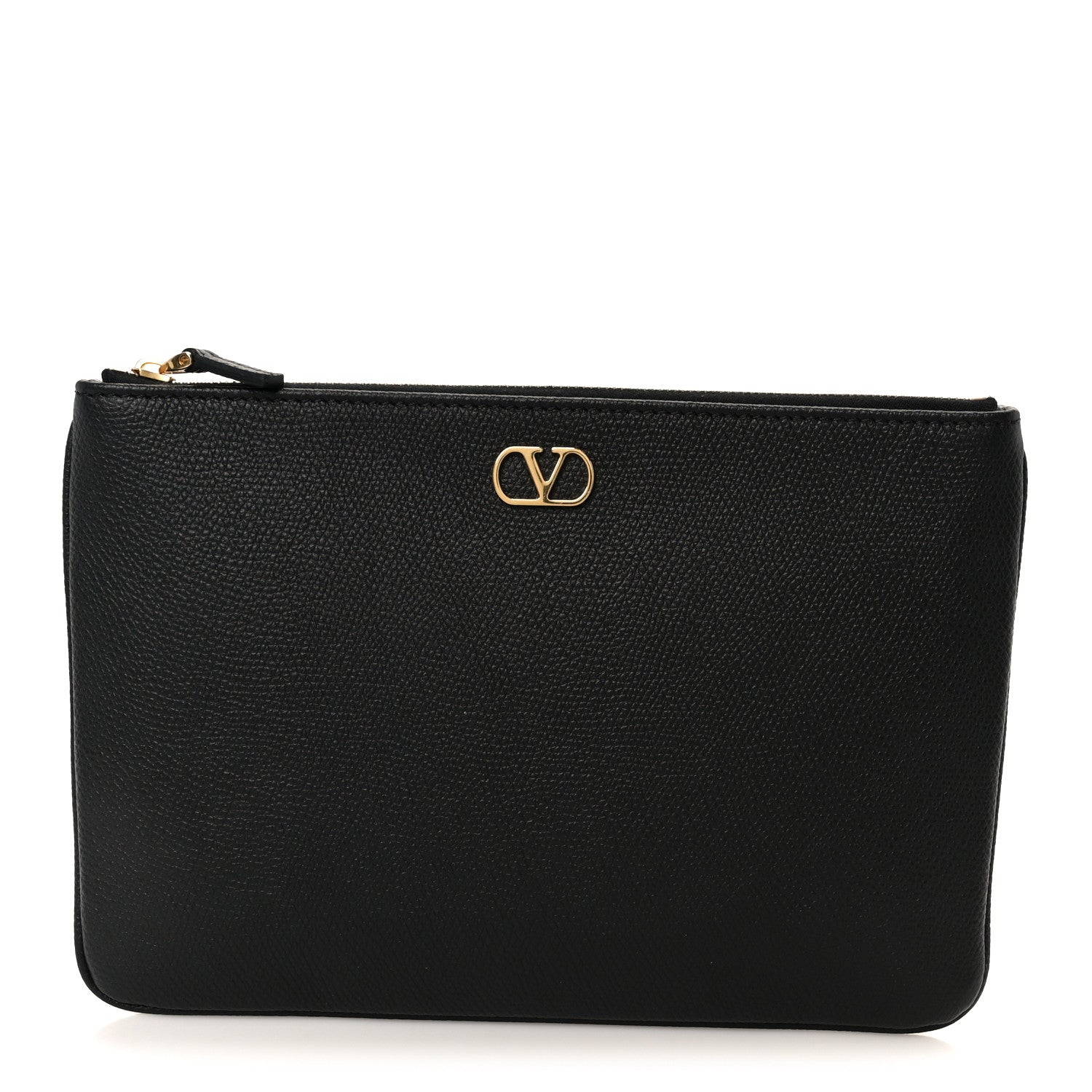 Valentino Garavani Grainy Calfskin Vlogo Medium Flat Pouch Black 1 of 7