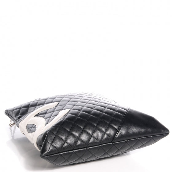 Calfskin Quilted Cambon Flat Tote Black White