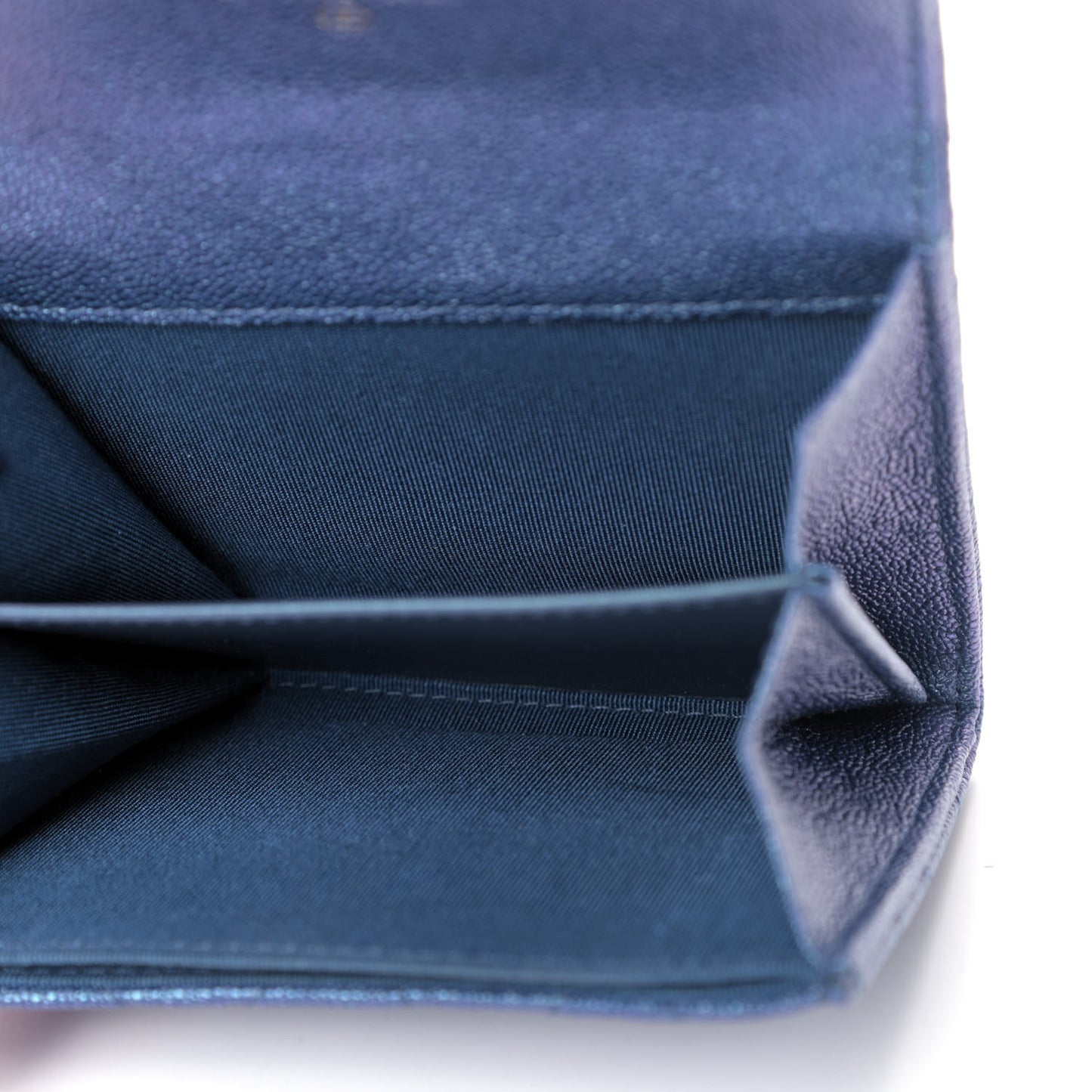 Iridescent Caviar Quilted Flap Card Holder Wallet Dark Blue