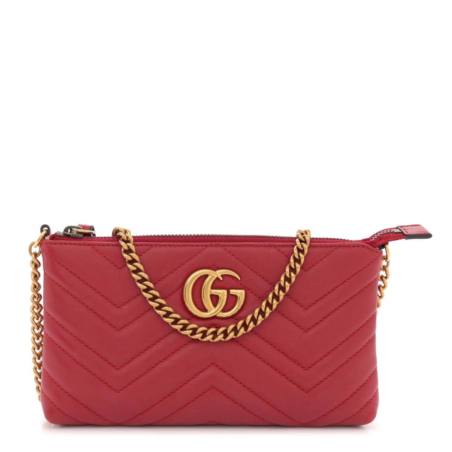 Gucci Calfskin Matelasse Mini GG Marmont Chain Bag Hibiscus Red 1 of 12