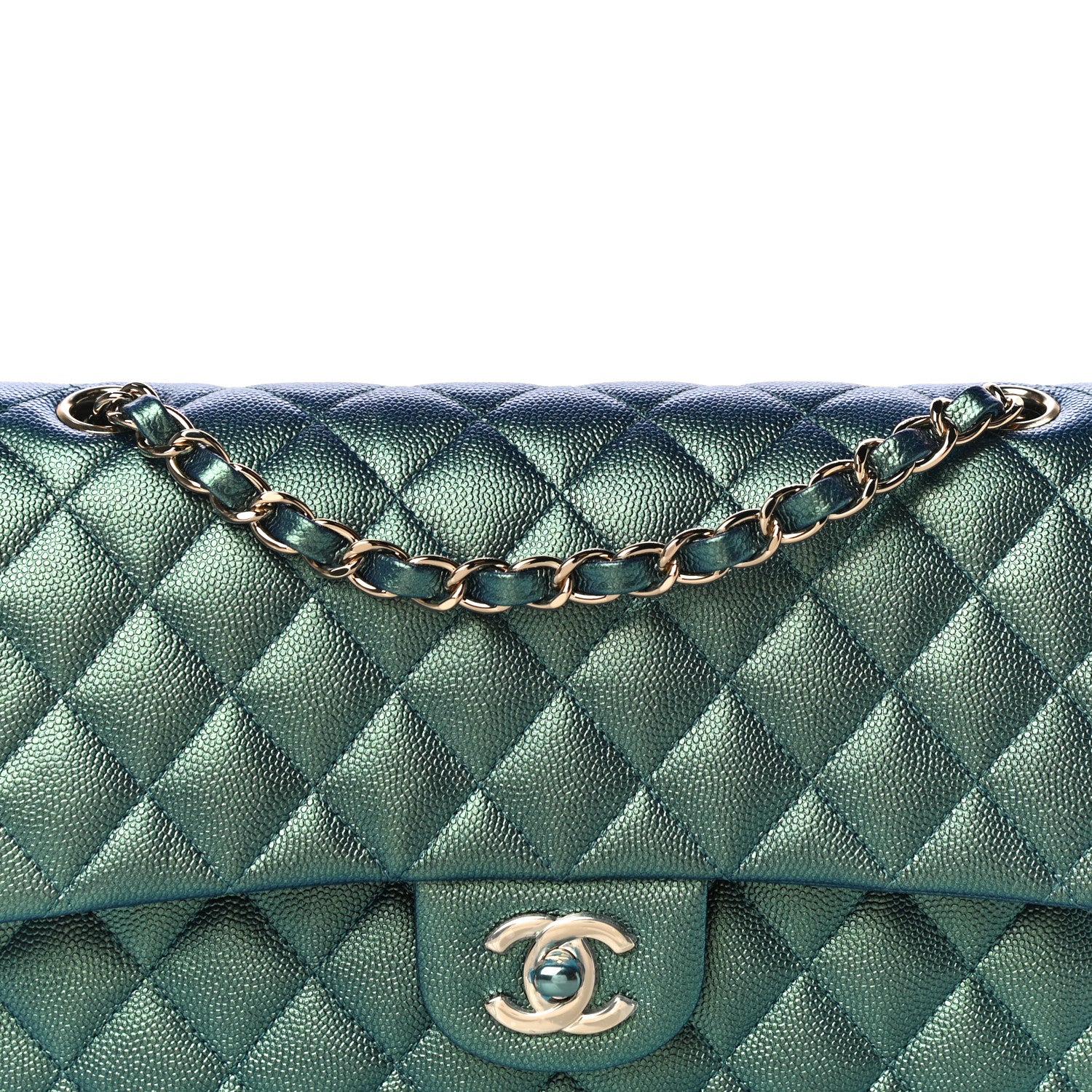 Chanel Iridescent Caviar Quilted Medium Double Flap Green 9 of 12