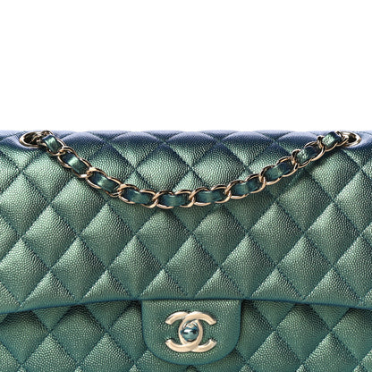 Chanel Iridescent Caviar Quilted Medium Double Flap Green 9 of 12