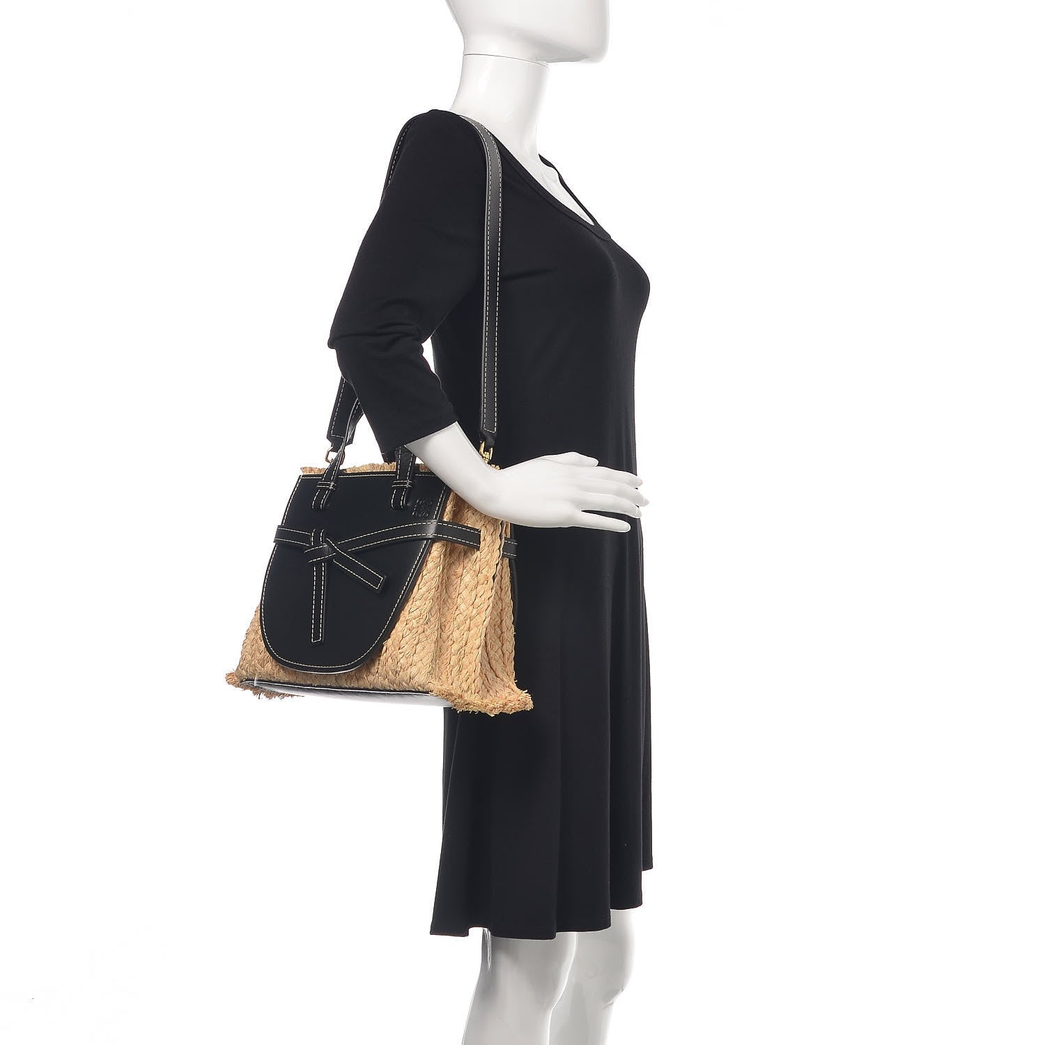 Loewe Calfskin Raffia Small Gate Tote Black 2 of 12