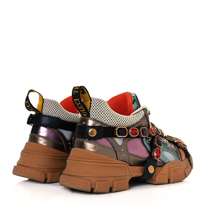 Gucci X SEGA Metallic Calfskin Mesh Removable Crystals Womens Flashtrek Sneakers 39.5 Rame Mystic White Lago 4 of 10