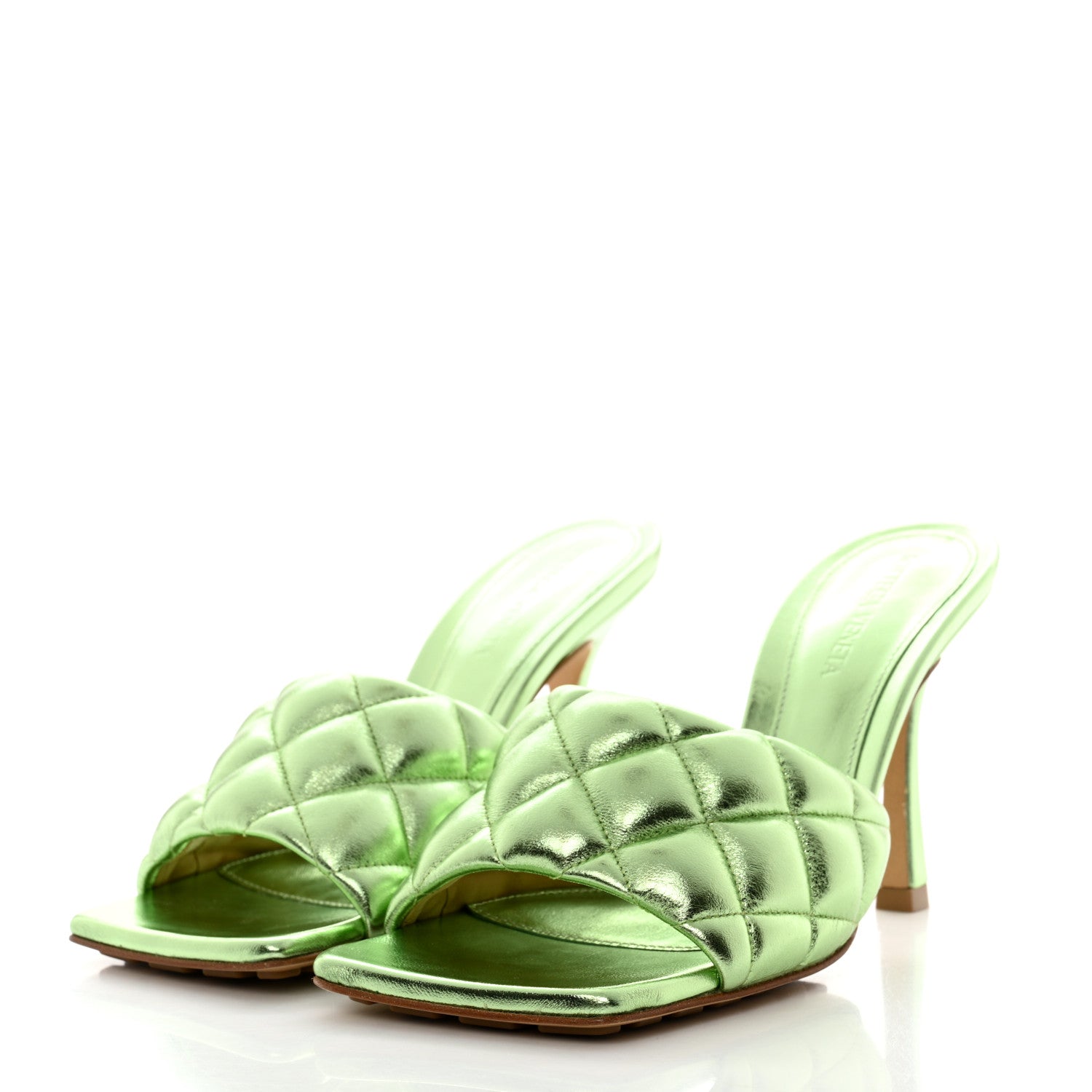 Bottega Veneta Metallic Nappa Reflection Matelasse Padded Mule Sandals 36.5 Pistachio 3 of 8