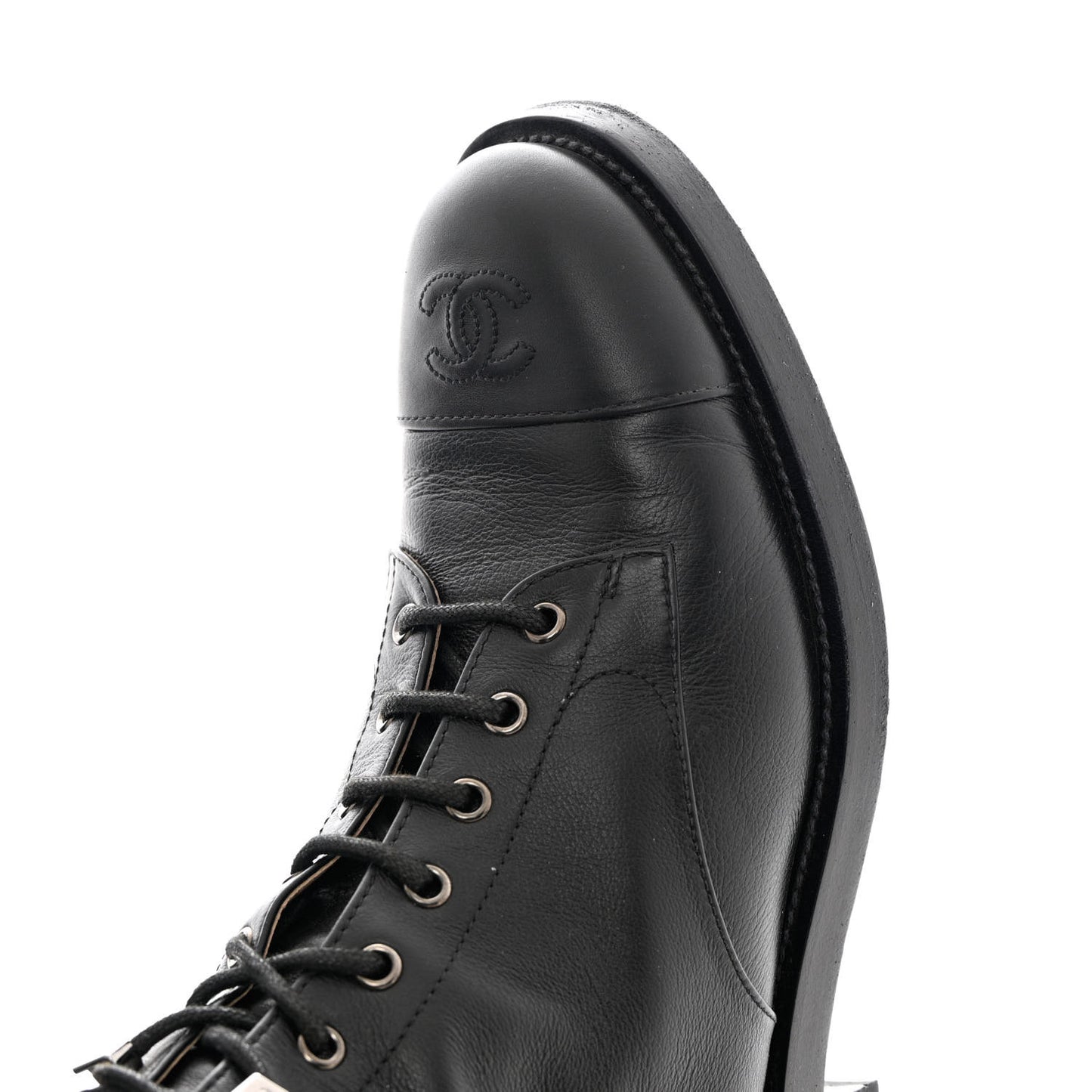Calfskin Lace Up Combat Boots 41 Black
