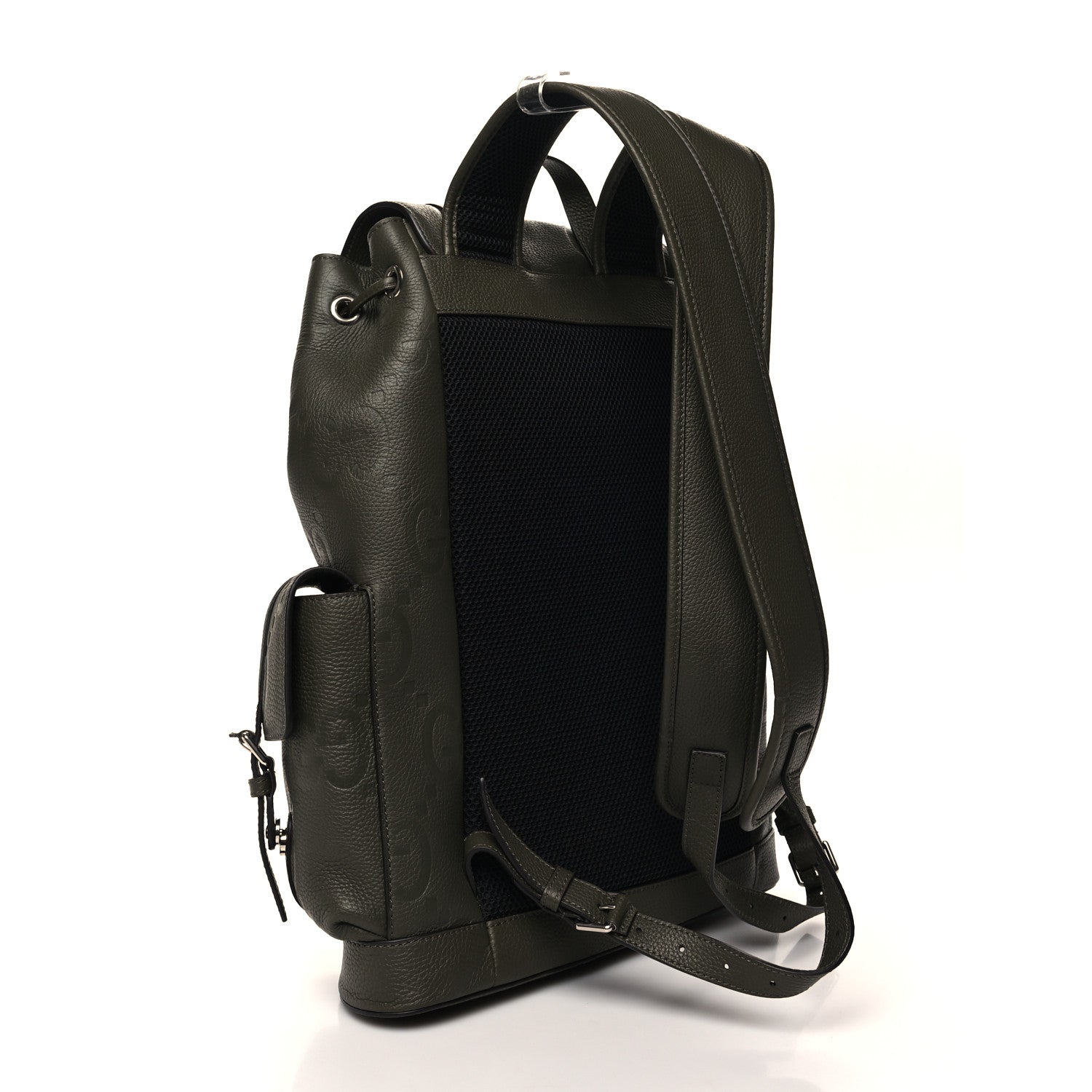 Gucci Piuma Calfskin Jumbo GG Embossed Double Buckle Backpack Vintage Olive 3 of 10