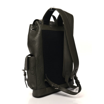 Gucci Piuma Calfskin Jumbo GG Embossed Double Buckle Backpack Vintage Olive 3 of 10