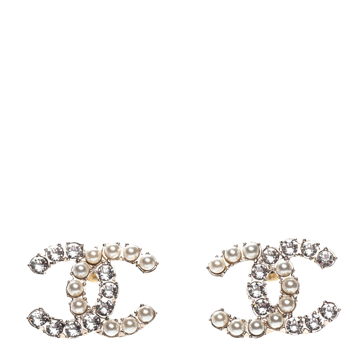 Chanel Crystal Pearl CC Dazzling Domino Earrings Gold 1 of 4