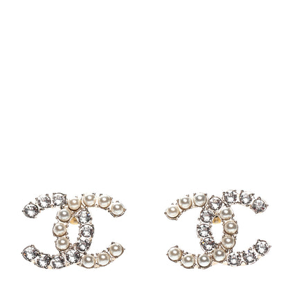 Chanel Crystal Pearl CC Dazzling Domino Earrings Gold 1 of 4