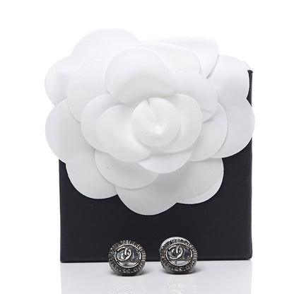 Chanel Ruthenium Crystal CC Round Earrings Silver 5 of 5