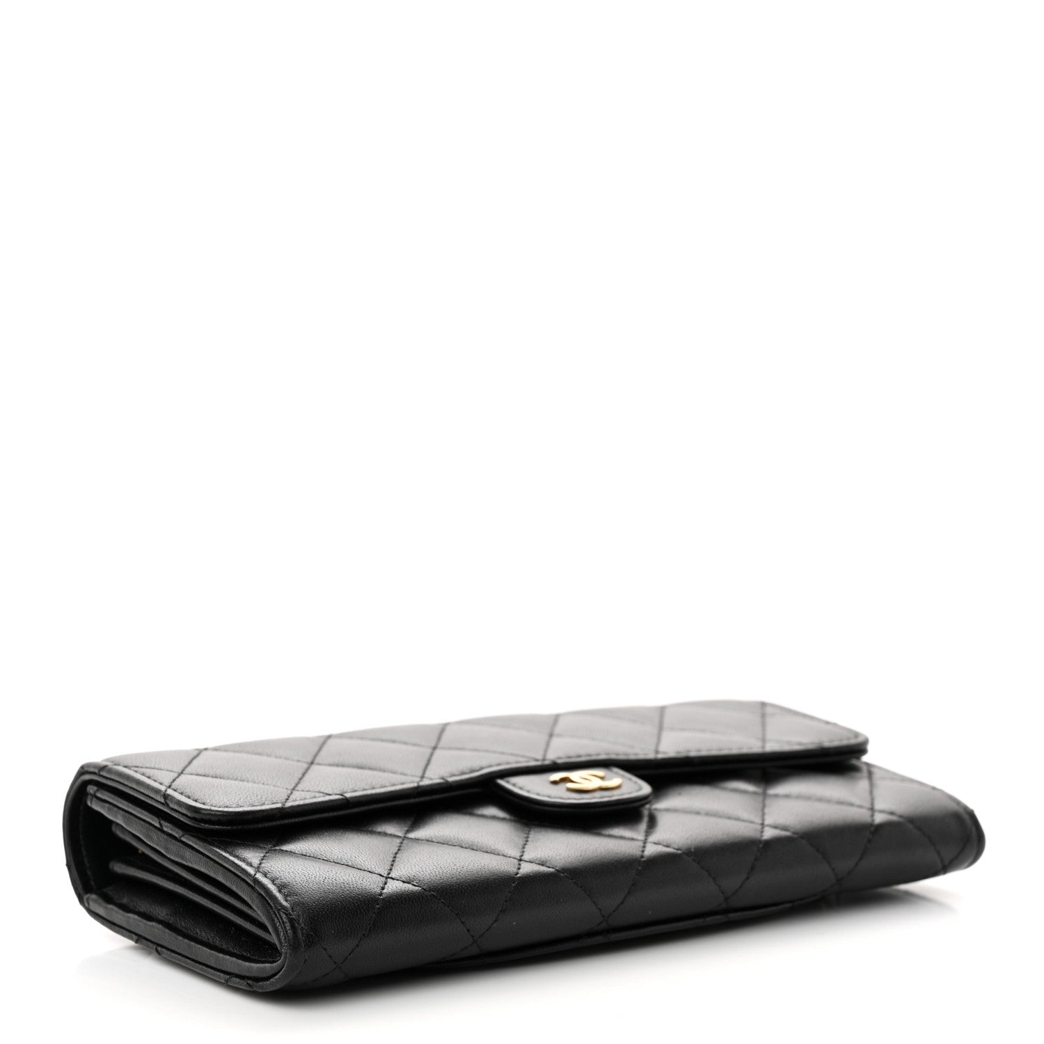 Chanel Lambskin Quilted Large Gusset Flap Wallet Black 4 of 8