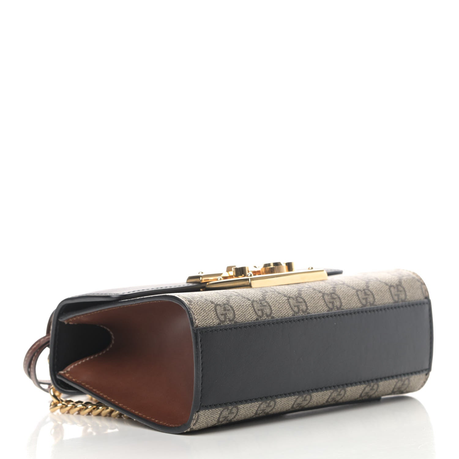 Gucci GG Supreme Monogram Calfskin Small Padlock Shoulder Bag Beige Black Cuir 3 of 6