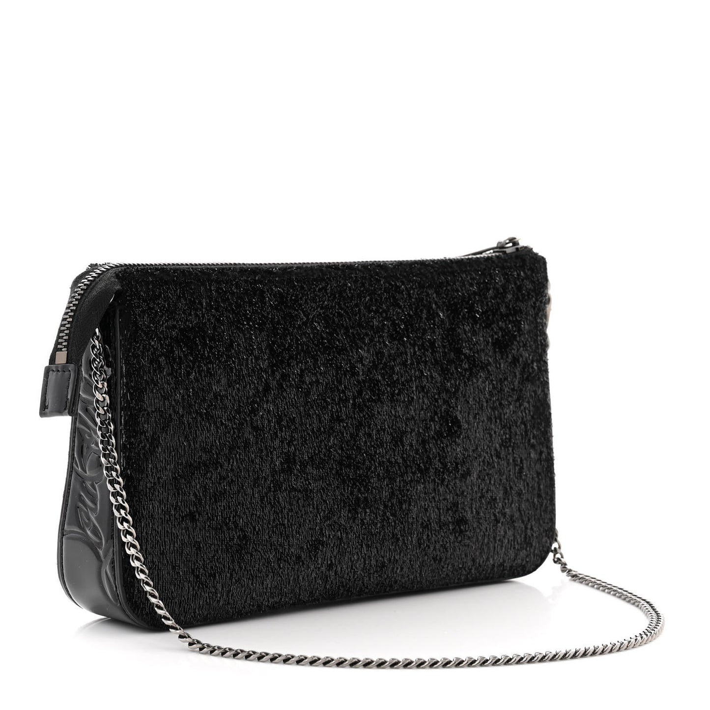 Patent Velour Loubila Chain Clutch Black