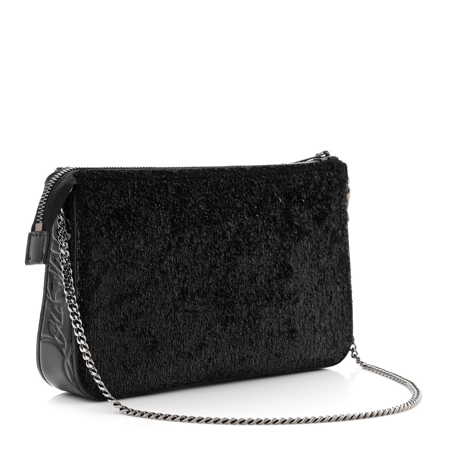 Christian Louboutin Patent Velour Loubila Chain Clutch Black 3 of 9