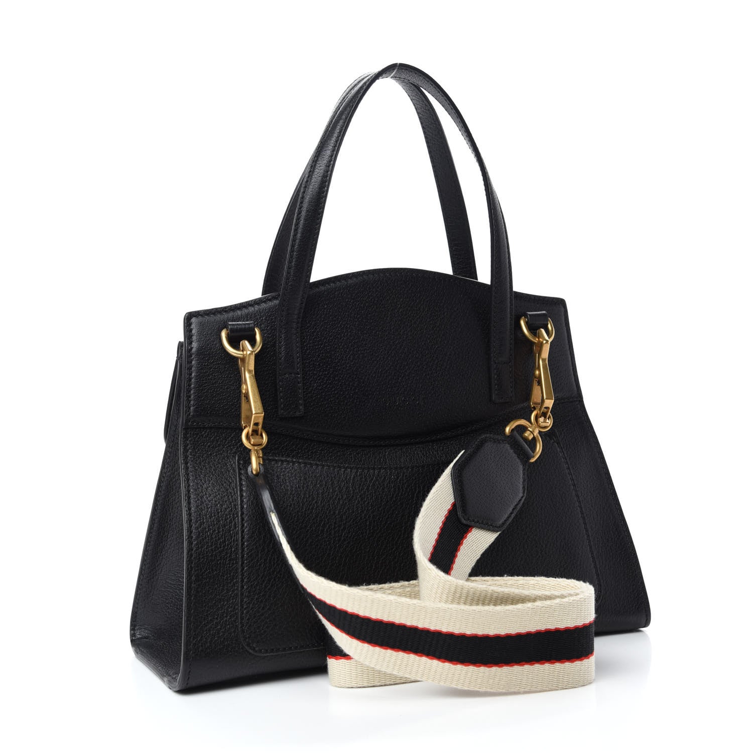 Gucci Grained Calfskin Web Crystal Butterfly Stripe Medium Totem Top Handle Bag Black 3 of 10