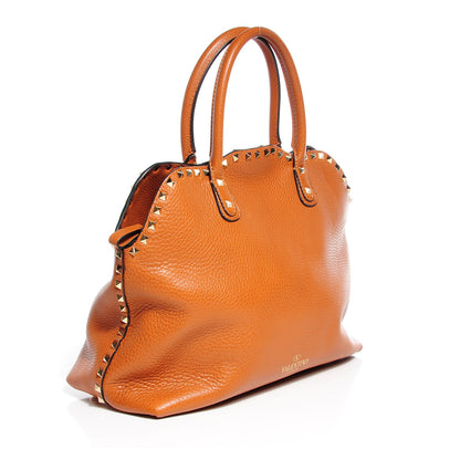 Valentino Garavani Grained Calfskin Rockstud Dome Satchel Brown 3 of 7