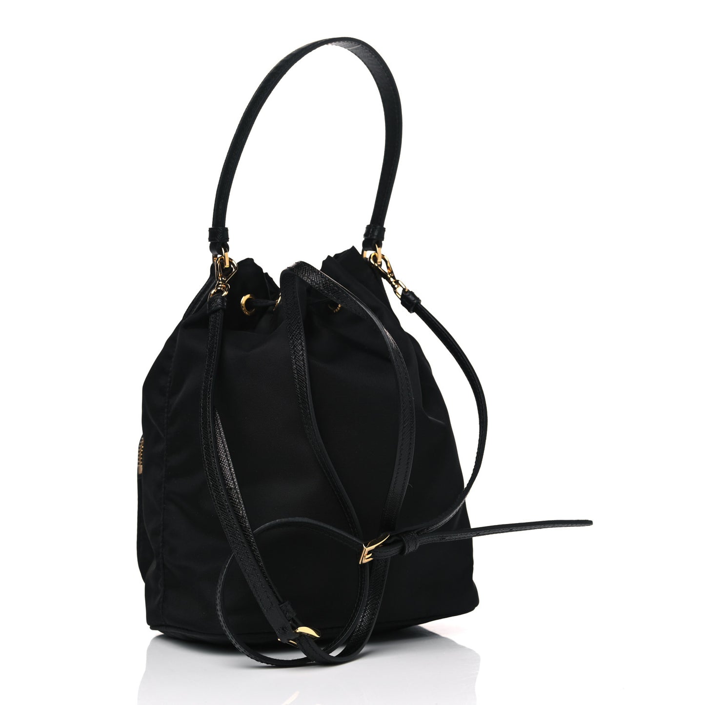 Saffiano Tessuto Nylon Mini Bucket Crossbody Bag Black