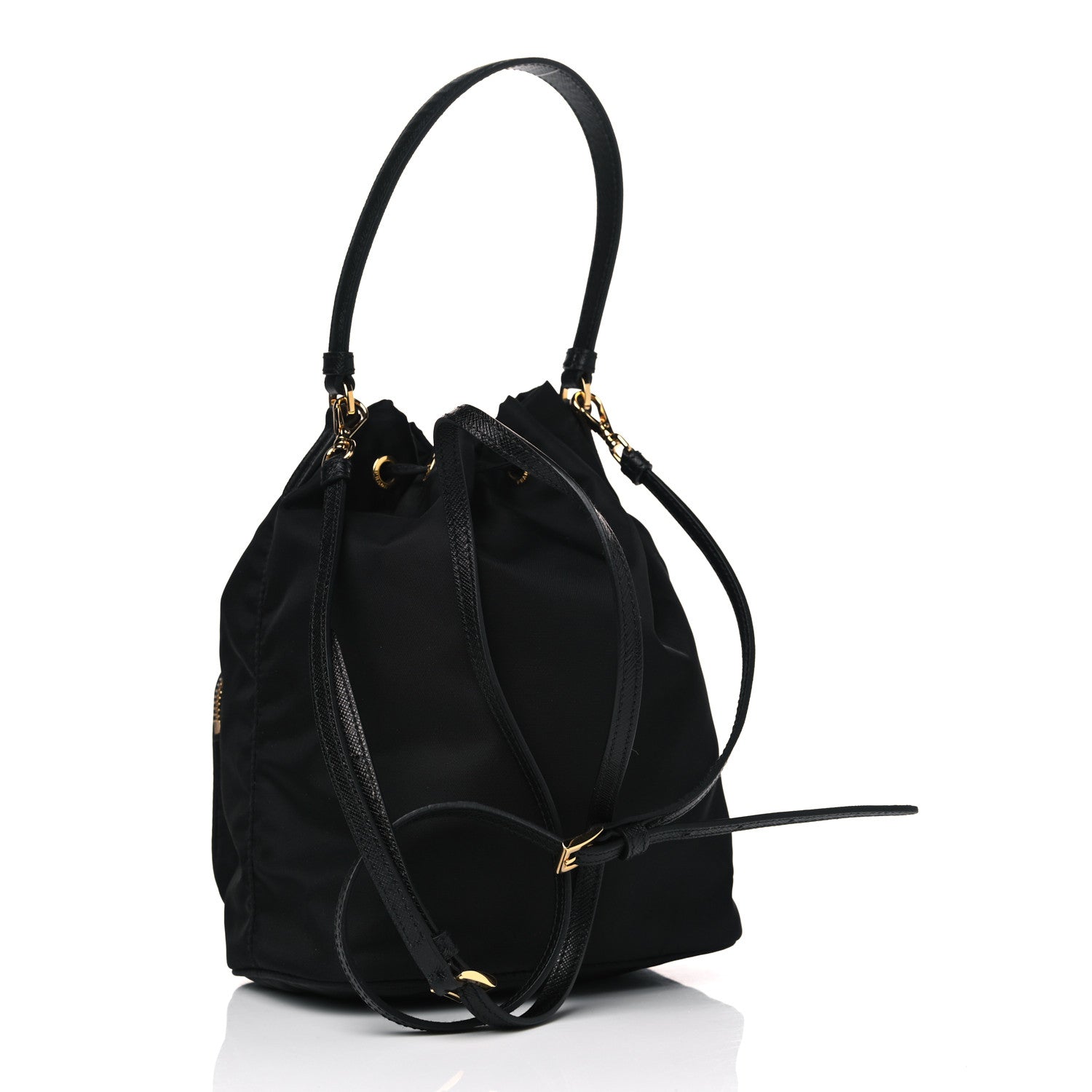 Prada Saffiano Tessuto Nylon Mini Bucket Crossbody Bag Black 2 of 12