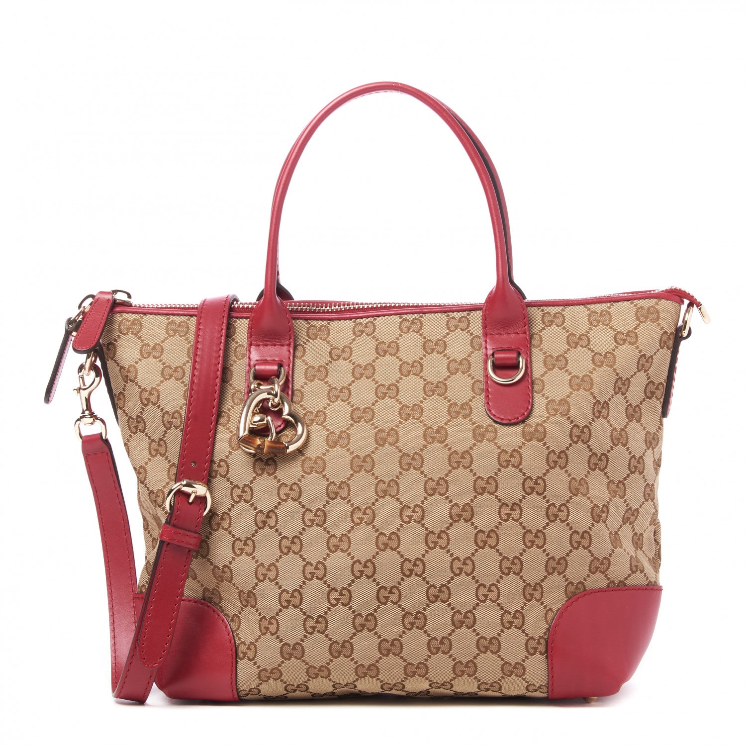 Gucci Monogram Heart Bit Charm Top Handle Tote Red 1 of 8