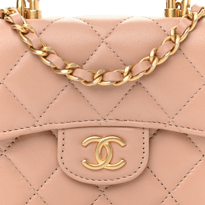 Chanel Lambskin Quilted Top Handle Flap Coin Purse With Chain Beige 9 of 13