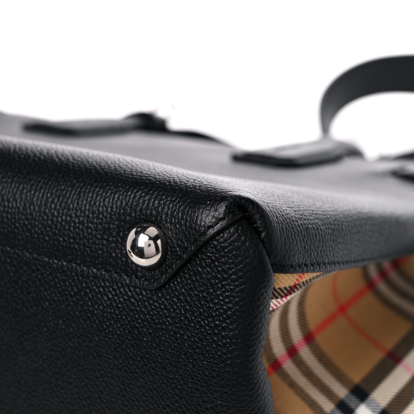 Grainy Calfskin Vintage Check Medium Banner Tote Black