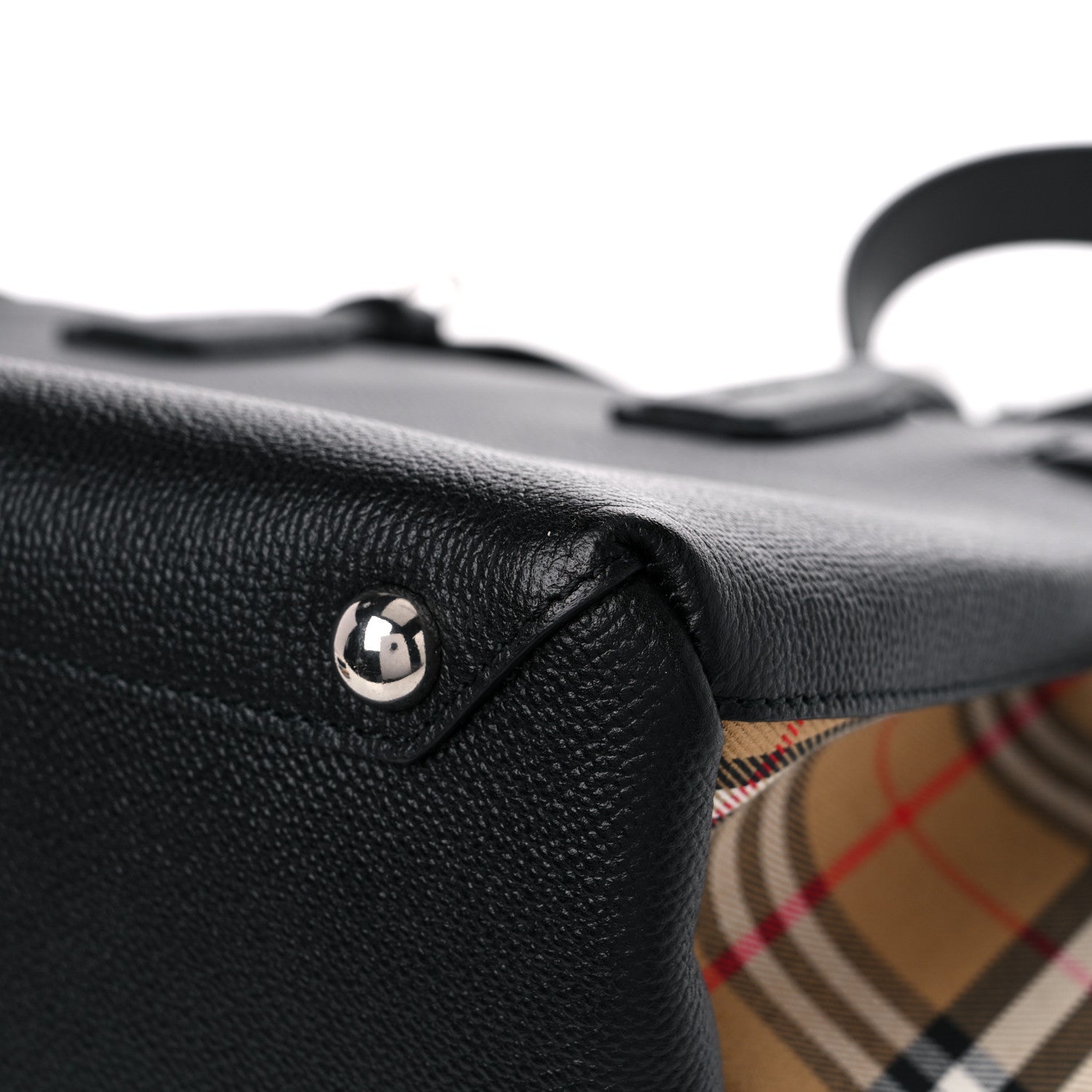 Burberry Grainy Calfskin Vintage Check Medium Banner Tote Black 9 of 13