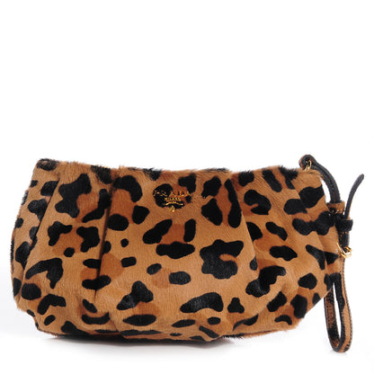 Prada Calf Hair Leopard Print Clutch Wristlet Miele Moro 1 of 9