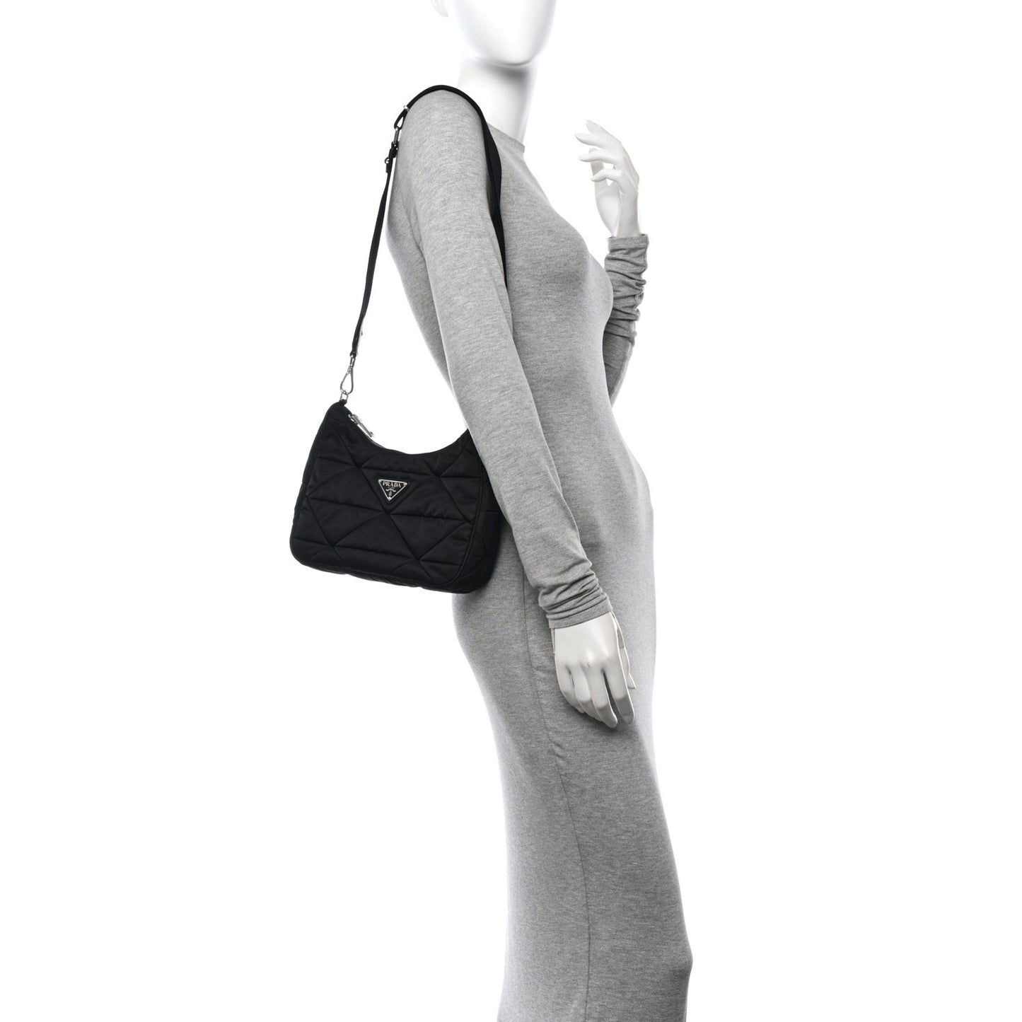 Re-Nylon Triangle Padded Patchwork Shoulder Bag Black