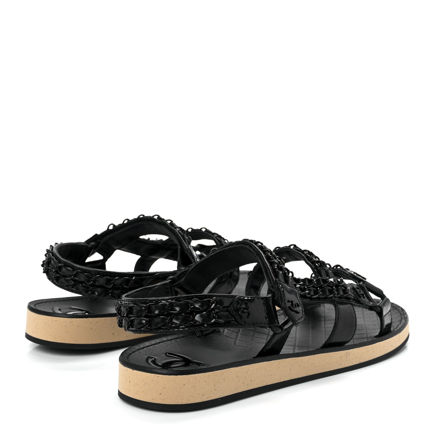 Laminated Goatskin Chain Sandals 41 Black 41 Black