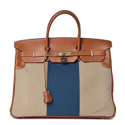 Hermes Toile Natural Barenia Flag Birkin 40 Fauve 1 of 33