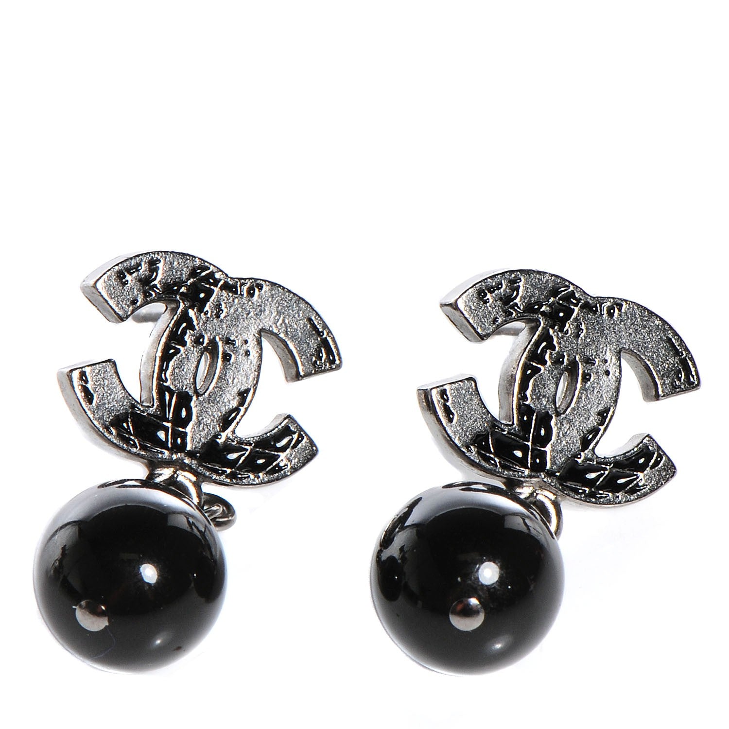 Chanel CC Globe Drop Earrings Ruthenium 1 of 4