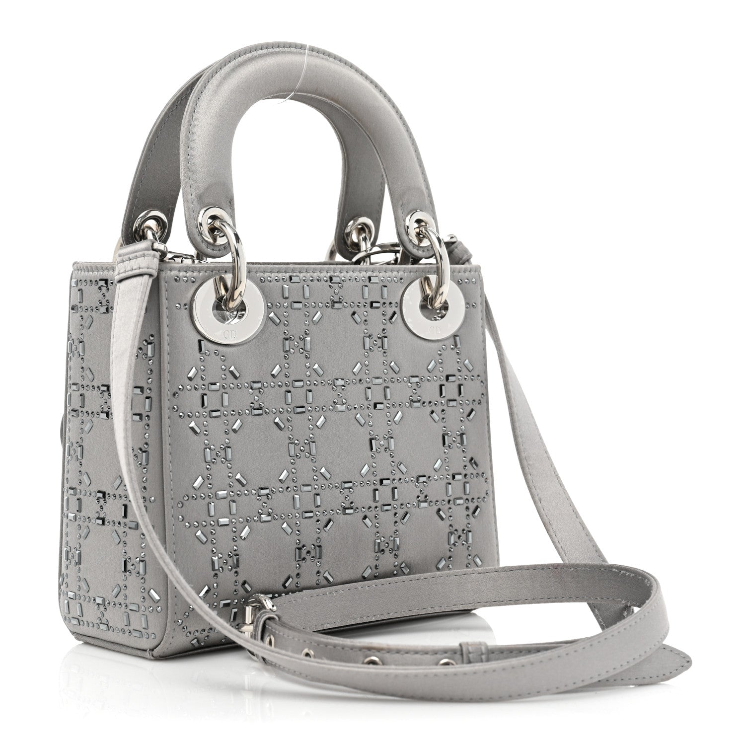 Christian Dior Satin Crystal Cannage Mini Lady Dior Gray 3 of 14