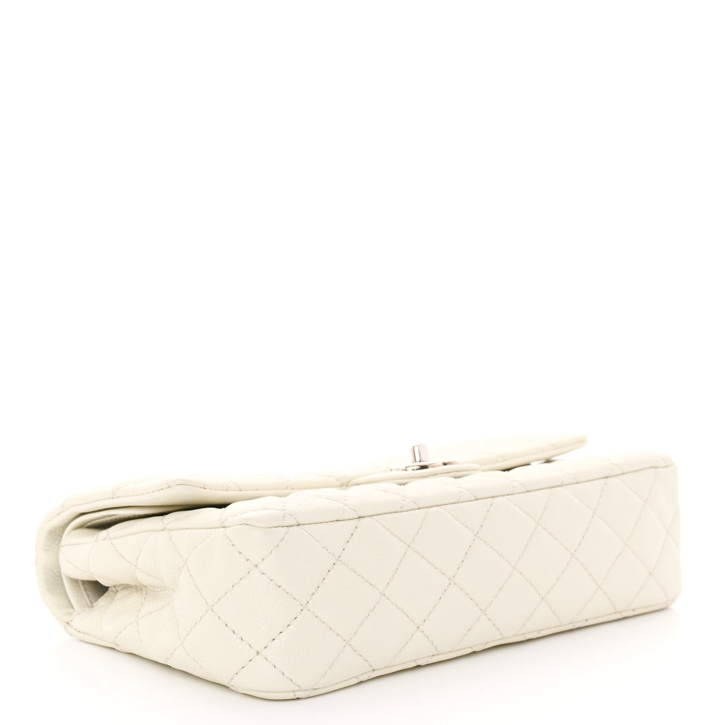 Washed Caviar Quilted Medium Double Flap White