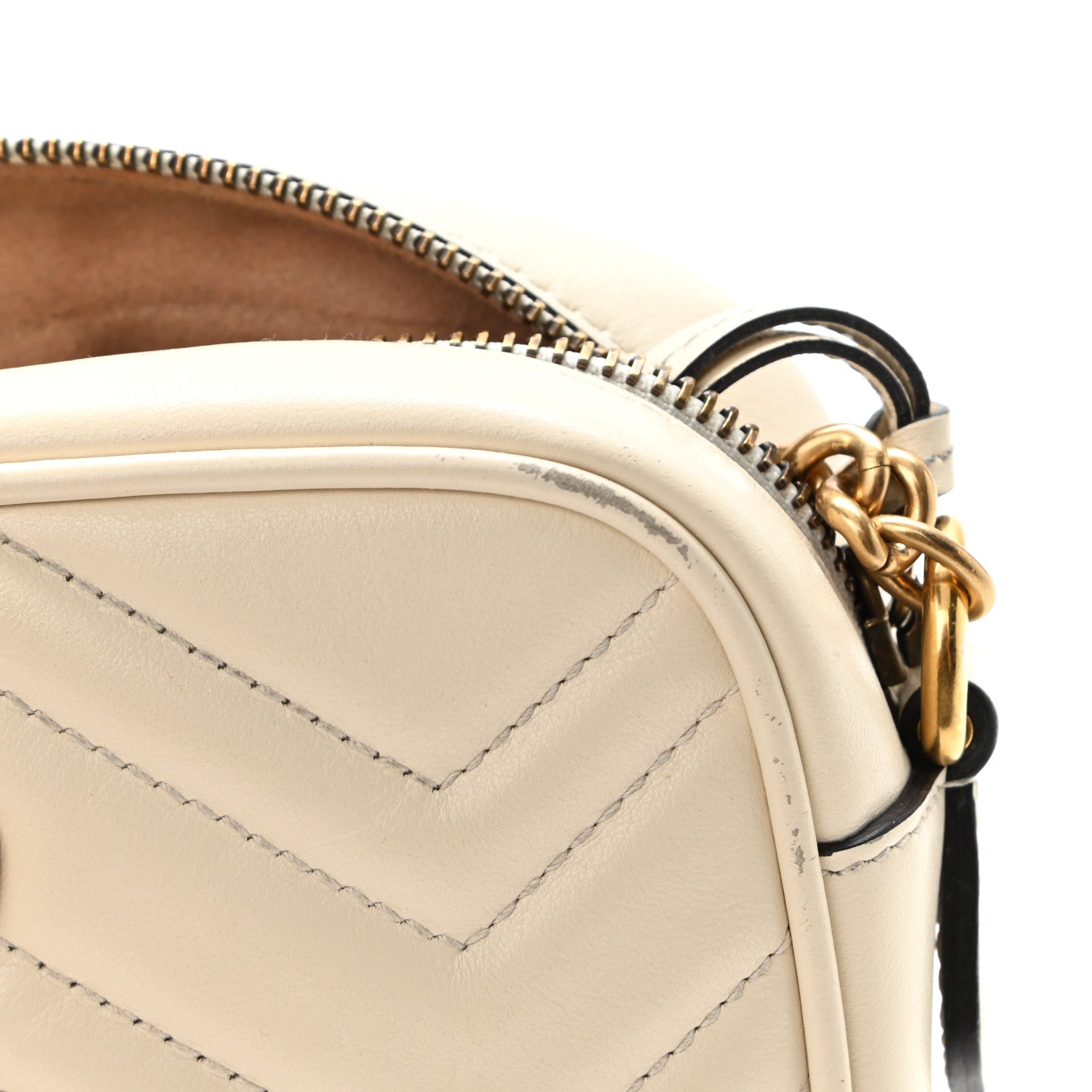 Gucci Calfskin Matelasse Mini GG Marmont Chain Shoulder Bag White 14 of 19