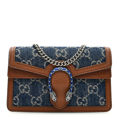 Gucci New Denim GG Monogram Dollar Calfskin Enamel Super Mini Dionysus Shoulder Bag Blue Tea Cuir Epilog Electric Blue 1 of 9